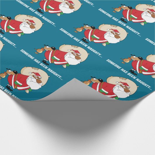 Bad Dog Bites Black Santa op Butt Cadeaupapier (Hoek)