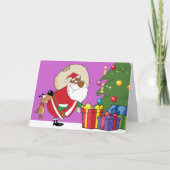 Bad Dog Bites Black Santa op Butt Feestdagen Kaart (Voorkant)