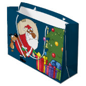 Bad Dog Bites Black Santa op Butt Gift Bag Large Cadeautasje (Achterkant Gekanteld)