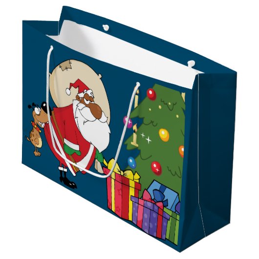 Bad Dog Bites Black Santa op Butt Gift Bag Large Cadeautasje (Voorkant Gekanteld)