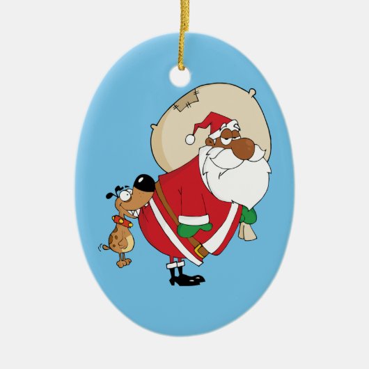 Bad Dog Bites Black Santa op Butt Keramisch Ornament (Voorkant)