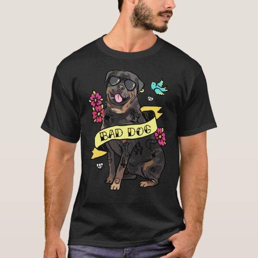 Bad Dog Rottweiler Tattoo T-shirt (Voorkant)