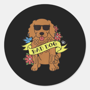 Bad Dog Tattoo Er Spaniel Dog Ronde Sticker