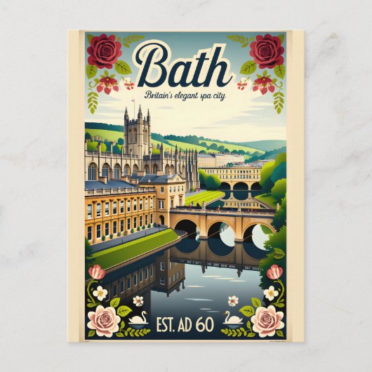 Bad Engeland Retro Reisposter Kunst Feestdagenkaart (Voorkant)