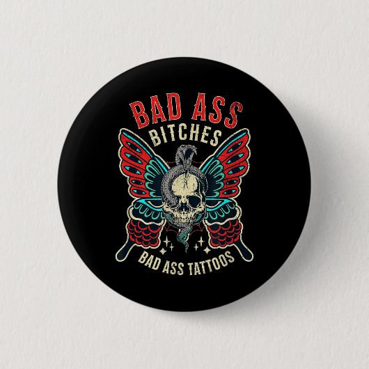 Bad Es getatoeëerde vrouwen Empowered Retro Tattoo Ronde Button 5,7 Cm (Voorkant)