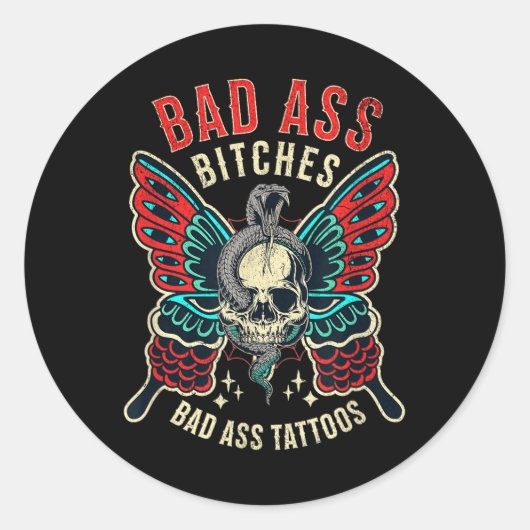 Bad Es getatoeëerde vrouwen Empowered Retro Tattoo Ronde Sticker (Voorkant)