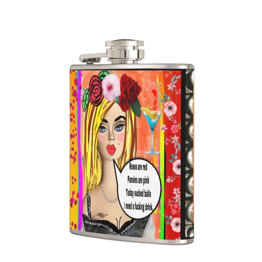 BAD GIRL FLASK-Rozen zijn rood, violetten zijn roz Heupfles (Links)