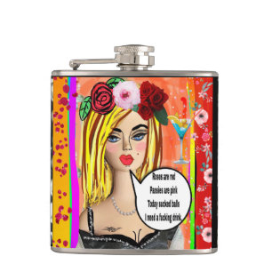 BAD GIRL FLASK-Rozen zijn rood, violetten zijn roz Heupfles