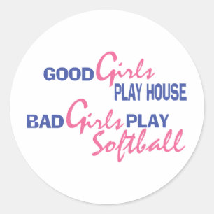 Bad Girls Play Softball Ronde Sticker