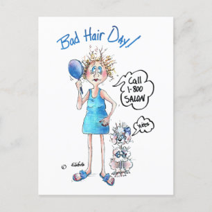 Bad Hair Day, blauwe jurk, noodlottige expressie  Briefkaart