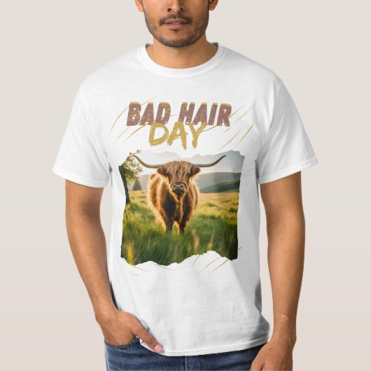 Bad Hair Day-Hochlandrind mit wilder Frisur T-shirt (Voorkant)