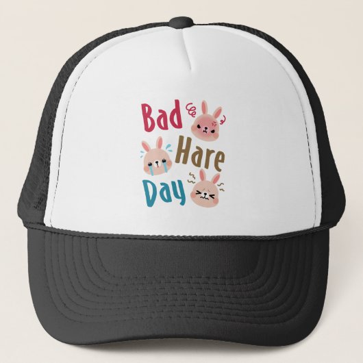 Bad Hare Day Funny Bunny Rabbit Kawaii Pasen Trucker Pet (Voorkant)