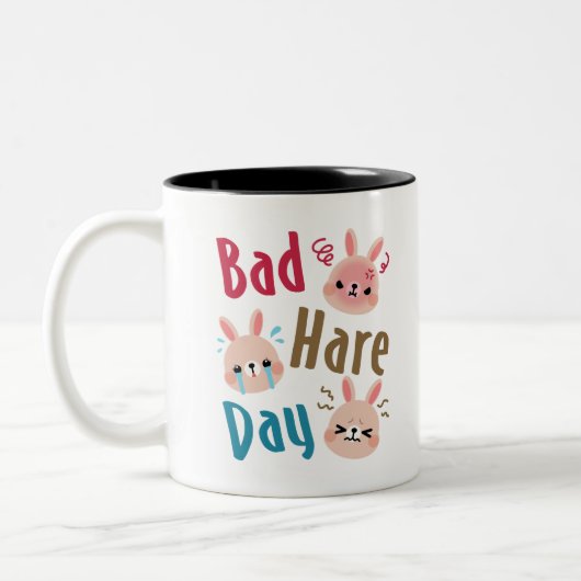 Bad Hare Day Funny Bunny Rabbit Kawaii Pasen Tweekleurige Koffiemok (Links)