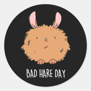 Bad Hare Day Funny Rabbit Pun Dark BG Ronde Sticker