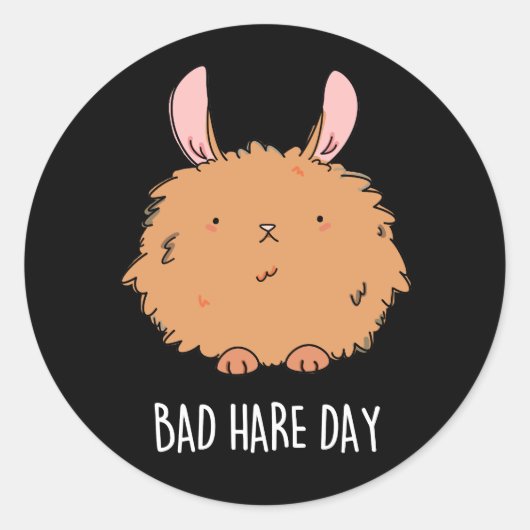 Bad Hare Day Funny Rabbit Pun Dark BG Ronde Sticker (Voorkant)