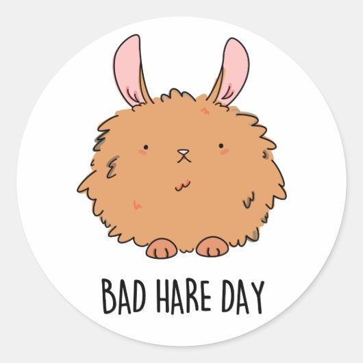 Bad Hare Day Funny Rabbit Pun Ronde Sticker (Voorkant)