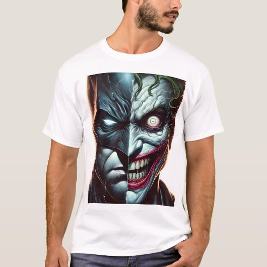 Bad Joke Split Face Duality Art T-shirt (Voorkant)