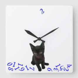 ~Bad Kat~ WALL CLOCK/BLUE Vierkante Klok