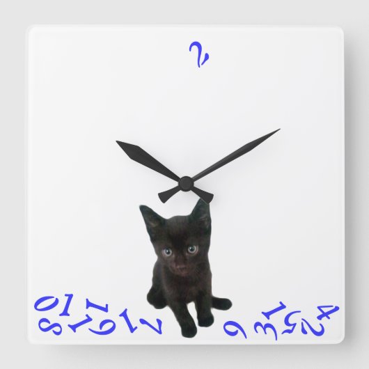 ~Bad Kat~ WALL CLOCK/BLUE Vierkante Klok (Voorkant)
