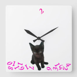 ~Bad Kat~ WALL CLOCK/PINK Vierkante Klok