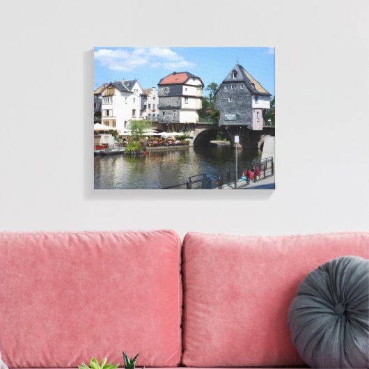Bad Kreuznach, Duitsland Brug Huizen Canvas Afdruk (Insitu (Woonkamer))