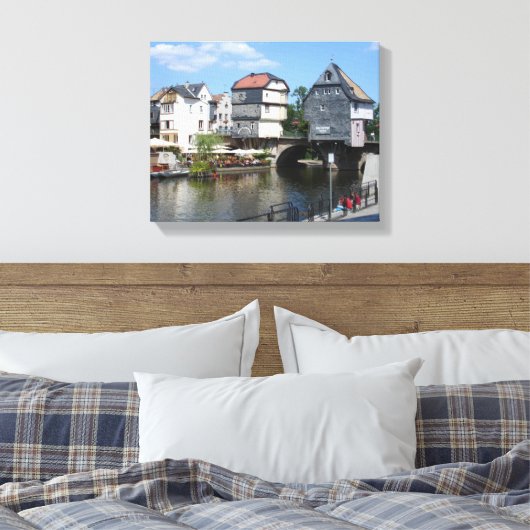 Bad Kreuznach, Duitsland Brug Huizen Canvas Afdruk (Insitu (Slaapkamer))