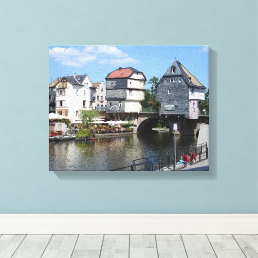 Bad Kreuznach, Duitsland Brug Huizen Canvas Afdruk (Insitu (Houten vloer))
