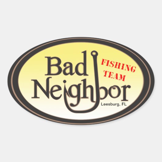 Bad Neighbor Ovaal Zwart Geel Sticker (Voorkant)