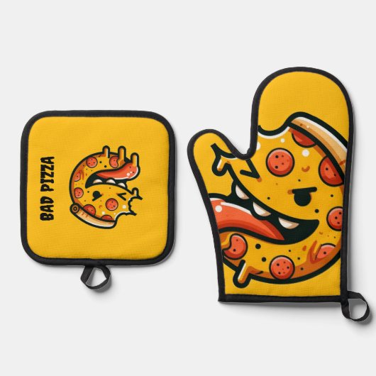 bad pizza funny food pepperoni italian ovenwant & pannenlap set (Voorkant)