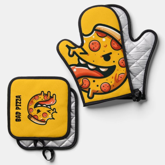 bad pizza funny food pepperoni italian ovenwant & pannenlap set (Voorkant / Achterkant)