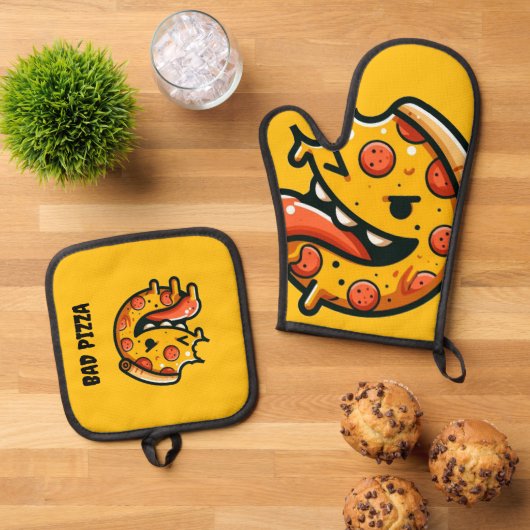 bad pizza funny food pepperoni italian ovenwant & pannenlap set (Top down)