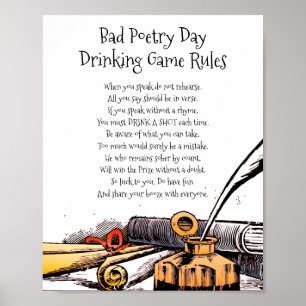 Bad Poetry Day Funny Drink spelregels gedicht Poster