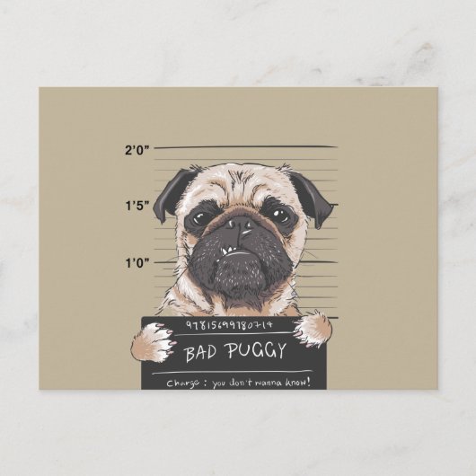 Bad Pug Dog in de gevangenis Briefkaart (Voorkant)