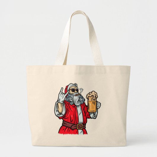 Bad Santa Claus, Rock, Beer en Cigar Grote Tote Bag (Voorkant)