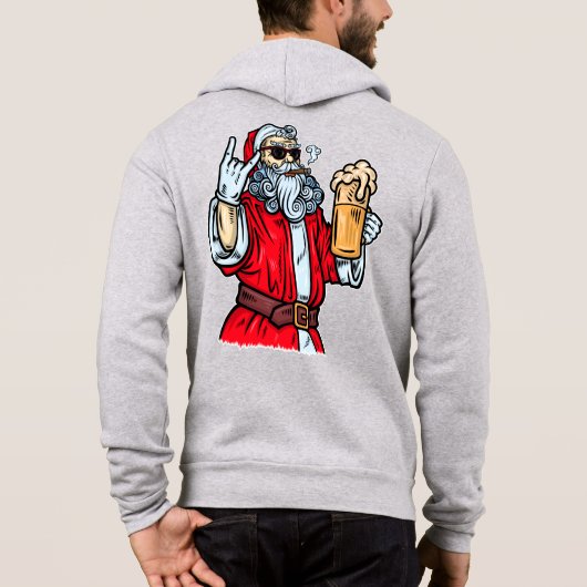 Bad Santa Claus, Rock, Beer en Cigar Hoodie (Achterkant)