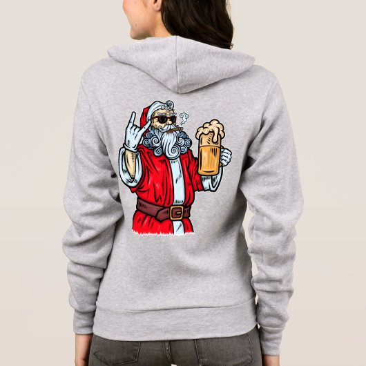 Bad Santa Claus, Rock, Beer en Cigar Hoodie (Achterkant)