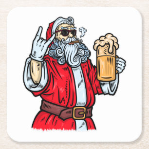 Bad Santa Claus, Rock, Beer en Cigar Kartonnen Onderzetters
