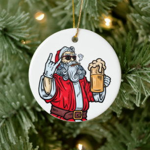 Bad Santa Claus, Rock, Beer en Cigar Keramisch Ornament