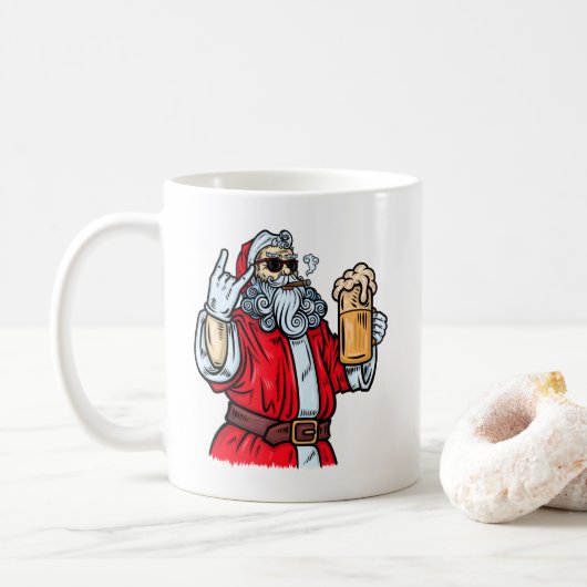 Bad Santa Claus, Rock, Beer en Cigar Koffiemok (Met donut)