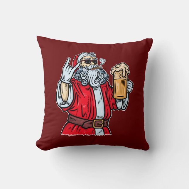 Bad Santa Claus, Rock, Beer en Cigar Kussen (Voorkant)