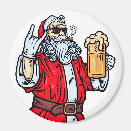 Bad Santa Claus, Rock, Beer en Cigar Magneet (Voorkant)