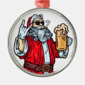Bad Santa Claus, Rock, Beer en Cigar Metalen Ornament (Voorkant)
