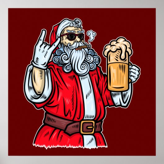 Bad Santa Claus, Rock, Beer en Cigar Poster (Voorkant)