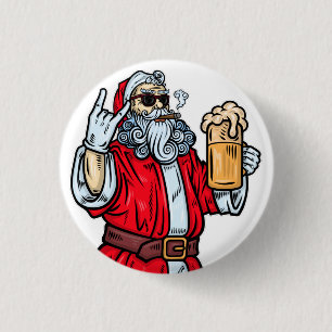 Bad Santa Claus, Rock, Beer en Cigar Ronde Button 3,2 Cm