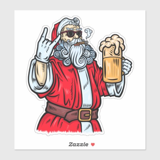 Bad Santa Claus, Rock, Beer en Cigar Sticker (Vel)