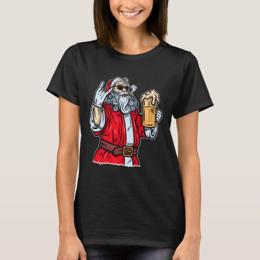 Bad Santa Claus, Rock, Beer en Cigar T-shirt (Voorkant)