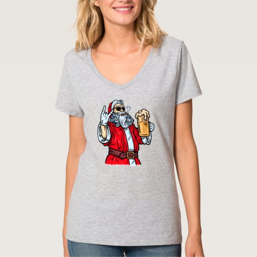 Bad Santa Claus, Rock, Beer en Cigar T-shirt (Voorkant)