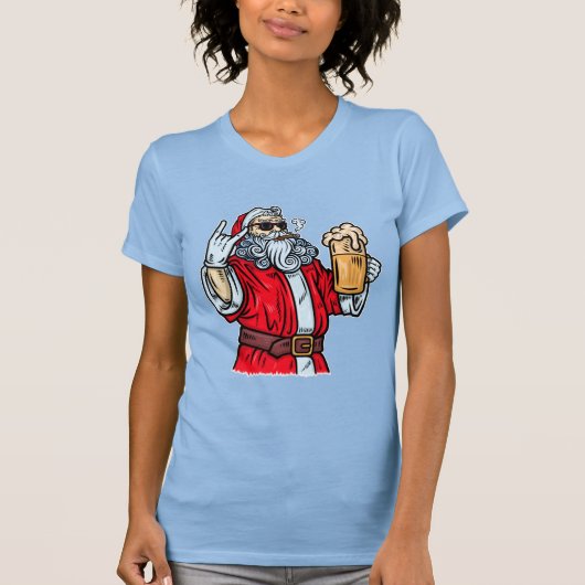 Bad Santa Claus, Rock, Beer en Cigar T-shirt (Voorkant)