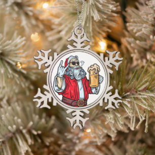 Bad Santa Claus, Rock, Beer en Cigar Tin Sneeuwvlok Ornament