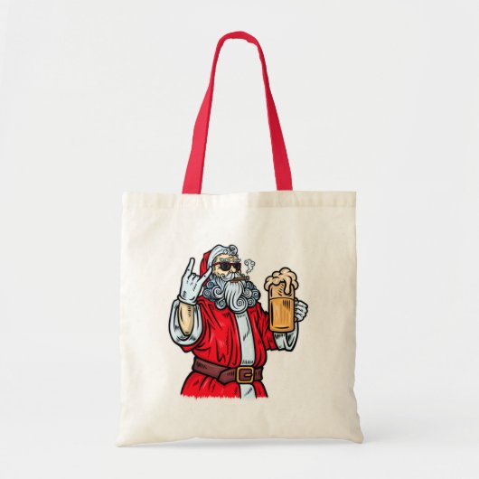 Bad Santa Claus, Rock, Beer en Cigar Tote Bag (Voorkant)